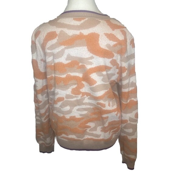 Women’s FATE Distressed ORANGE BEIGE Camo Crew Neck Pullover Sweater Sz Medium - Picture 5 of 12